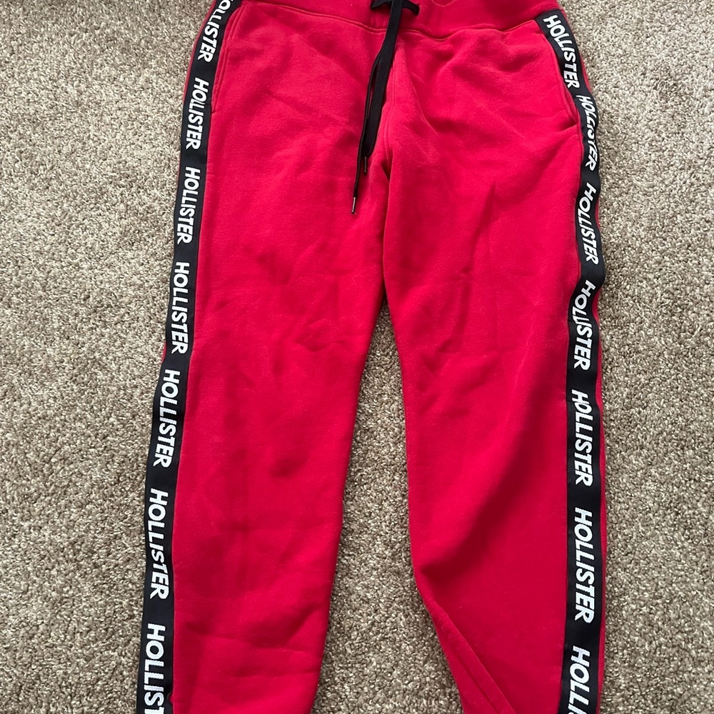 Hollister Red and Black Sweatpants with Sporty Side Stripes